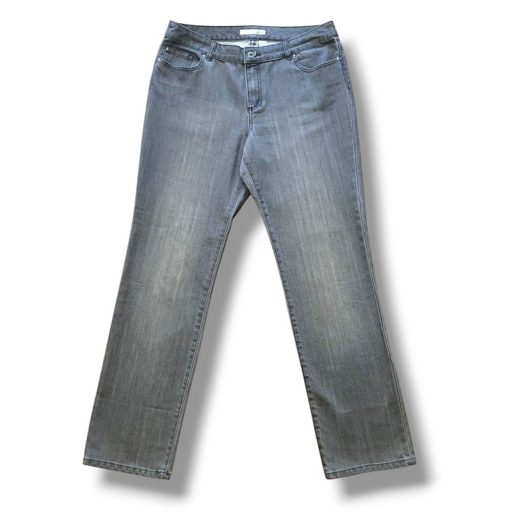 Chico's Platinum Ultimate Fit Slim Leg Gray Jeans Sequin Pockets Size 2R